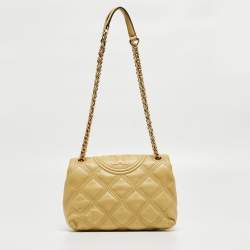 Pre Owned Tory Burch Yellow Quilted Leather Small Fleming Shoulder Bag