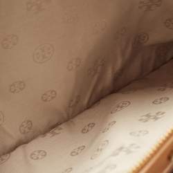 Pre Owned Tory Burch Beige Saffiano Patent and Leather Robinson Double Zip Tote