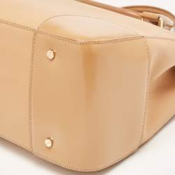 Pre Owned Tory Burch Beige Saffiano Patent and Leather Robinson Double Zip Tote