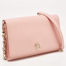 Pre Owned Tory Burch Light Pink Leather Robinson Chain Clutch 
