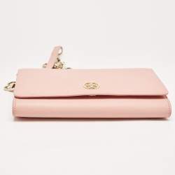 Pre Owned Tory Burch Light Pink Leather Robinson Chain Clutch 