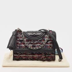 Pre Owned Tory Burch Multicolor Leather and Tweed Fleming Shoulder Bag