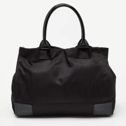Pre Owned Tory Burch Black Patent Leather and Nylon Large Ella Tote