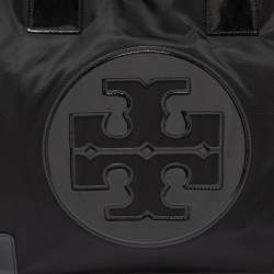 Pre Owned Tory Burch Black Patent Leather and Nylon Large Ella Tote