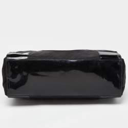 Pre Owned Tory Burch Black Patent Leather and Nylon Large Ella Tote