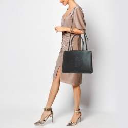 Pre Owned Tory Burch Black Bio Fabric Small Ella Tote