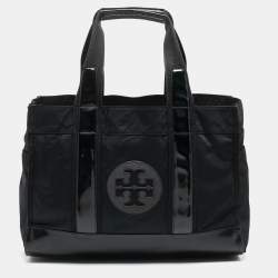 Pre Owned Tory Burch Black Patent Leather and Nylon Large Ella Tote
