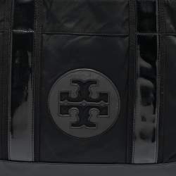 Pre Owned Tory Burch Black Patent Leather and Nylon Large Ella Tote