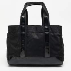 Pre Owned Tory Burch Black Patent Leather and Nylon Large Ella Tote