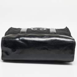 Pre Owned Tory Burch Black Patent Leather and Nylon Large Ella Tote