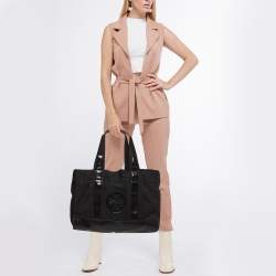 Pre Owned Tory Burch Black Patent Leather and Nylon Large Ella Tote