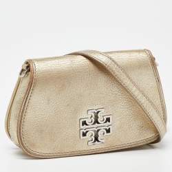 Pre Owned Tory Burch Gold Leather Britten Crossbody Bag