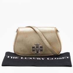 Pre Owned Tory Burch Gold Leather Britten Crossbody Bag