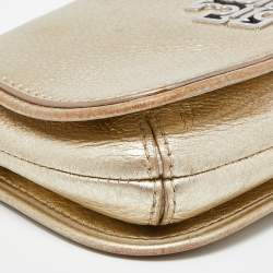 Pre Owned Tory Burch Gold Leather Britten Crossbody Bag