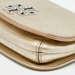 Pre Owned Tory Burch Gold Leather Britten Crossbody Bag