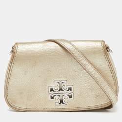 Pre Owned Tory Burch Gold Leather Britten Crossbody Bag