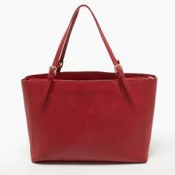 Pre Owned Tory Burch Red Leather Large York Buckle Tote