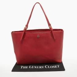 Pre Owned Tory Burch Red Leather Large York Buckle Tote