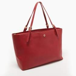 Pre Owned Tory Burch Red Leather Large York Buckle Tote