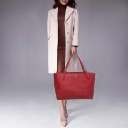 Pre Owned Tory Burch Red Leather Large York Buckle Tote