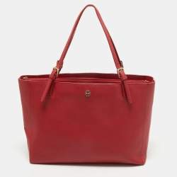 Pre Owned Tory Burch Red Leather Large York Buckle Tote