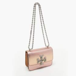 Pre Owned Tory Burch Rose Gold Snake Effect Suede Small Eleanor Shoulder Bag