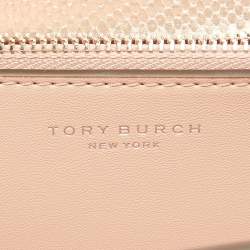 Pre Owned Tory Burch Rose Gold Snake Effect Suede Small Eleanor Shoulder Bag