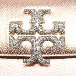 Pre Owned Tory Burch Rose Gold Snake Effect Suede Small Eleanor Shoulder Bag