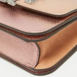 Pre Owned Tory Burch Rose Gold Snake Effect Suede Small Eleanor Shoulder Bag