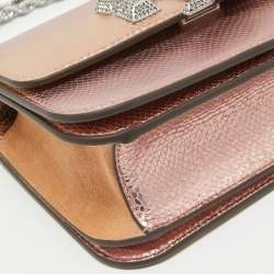 Pre Owned Tory Burch Rose Gold Snake Effect Suede Small Eleanor Shoulder Bag