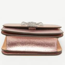 Pre Owned Tory Burch Rose Gold Snake Effect Suede Small Eleanor Shoulder Bag