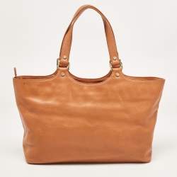 Pre Owned Tory Burch Brown Leather Bombe Tote