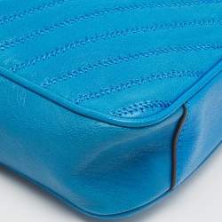 Pre Owned Tory Burch Blue Chevron Leather Fleming Camera Bag