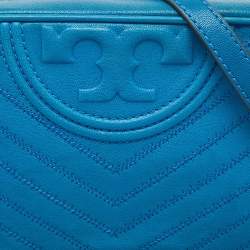 Pre Owned Tory Burch Blue Chevron Leather Fleming Camera Bag