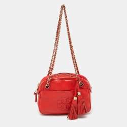 Pre Owned Tory Burch Orange Leather Camera Chain Bag