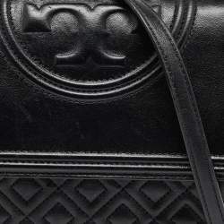 Pre Owned Tory Burch Black Quilted Leather Flap Top Handle Bag