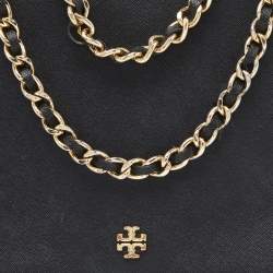 Pre Owned Tory Burch Black Leather Robinson Chain Crossbody Bag