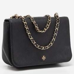 Pre Owned Tory Burch Black Leather Robinson Chain Crossbody Bag