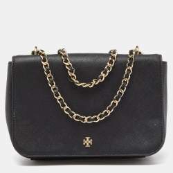 Pre Owned Tory Burch Black Leather Robinson Chain Crossbody Bag