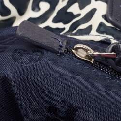 Pre Owned Tory Burch Navy Blue/White Nylon Ella Tote