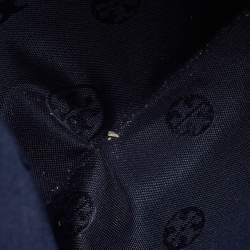 Pre Owned Tory Burch Navy Blue/White Nylon Ella Tote