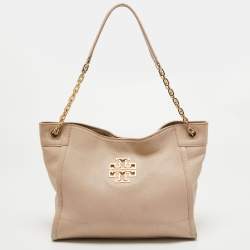 Pre Owned Tory Burch Light Pink Leather Small Britten Slouchy Tote
