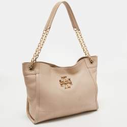 Pre Owned Tory Burch Light Pink Leather Small Britten Slouchy Tote