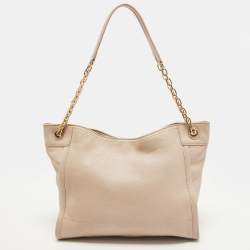 Pre Owned Tory Burch Light Pink Leather Small Britten Slouchy Tote