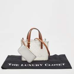 Pre Owned Tory Burch White/Tan Signature PVC and Leather Tote