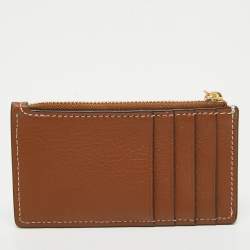 Pre Owned Tory Burch Brown Leather Miller Top Zip Card Case