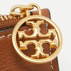 Pre Owned Tory Burch Brown Leather Miller Top Zip Card Case