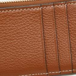 Pre Owned Tory Burch Brown Leather Miller Top Zip Card Case
