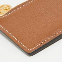 Pre Owned Tory Burch Brown Leather Miller Top Zip Card Case