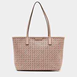 Pre Owned Tory Burch Pink Printed Coated Canvas Small Ever-Ready Zip Tote